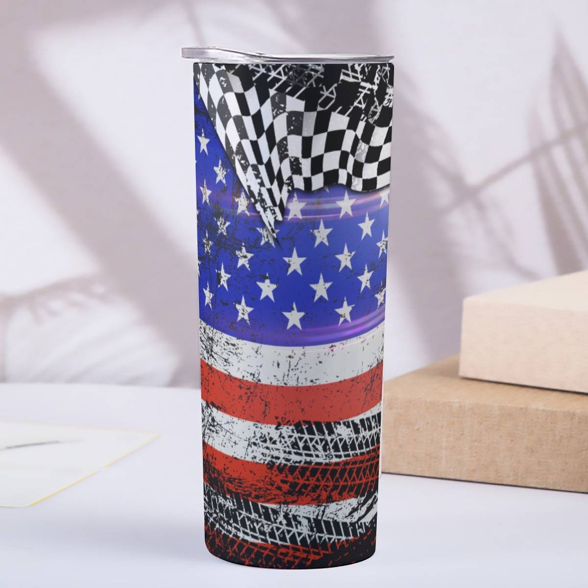 Racing Checkered Flag 20oz Tall Skinny Tumbler with Lid and Straw