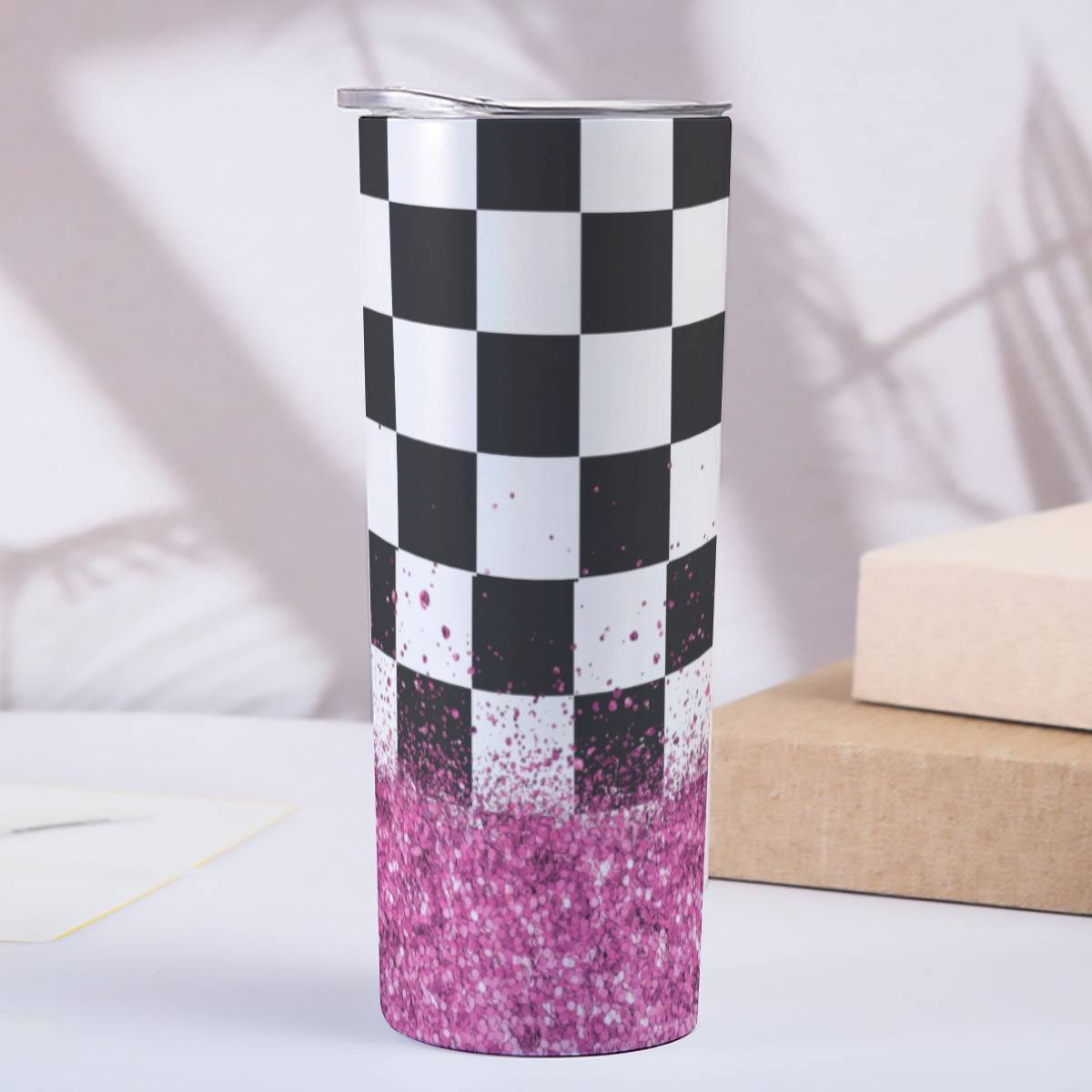 Pink Glitter 20oz Tall Skinny Tumbler with Lid and Straw