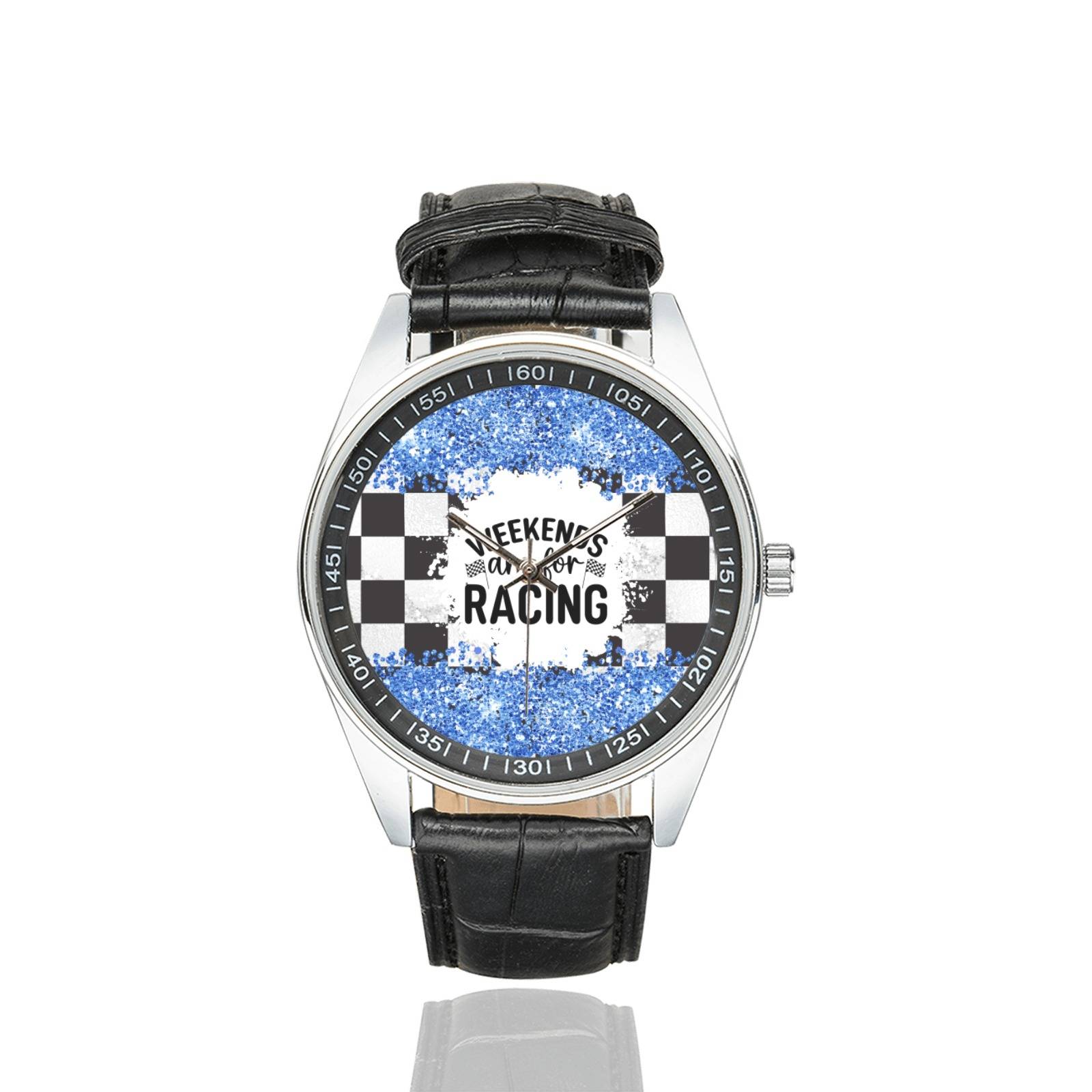 Weekends Are For Racing Casual  Leather Strap Watch