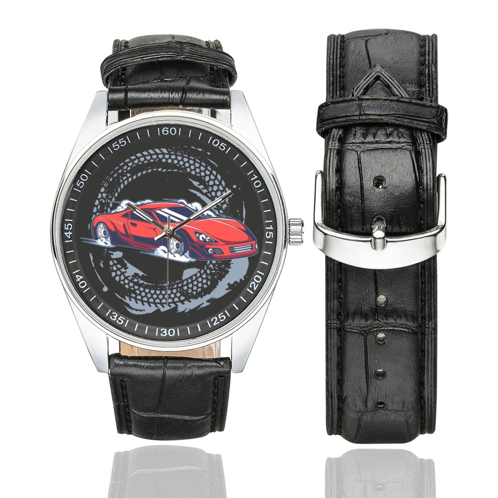 Red Racing Car Casual  Leather Strap Watch
