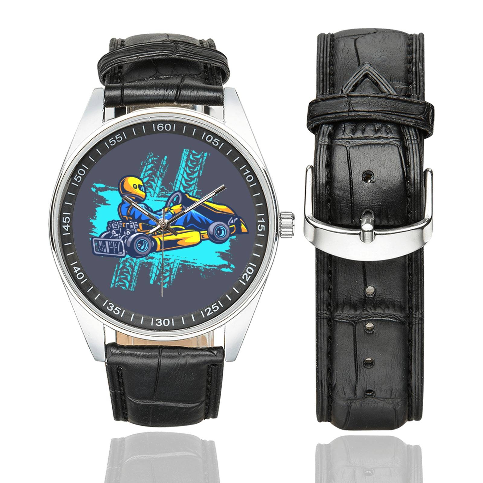 Yellow Racing Car Casual  Leather Strap Watch