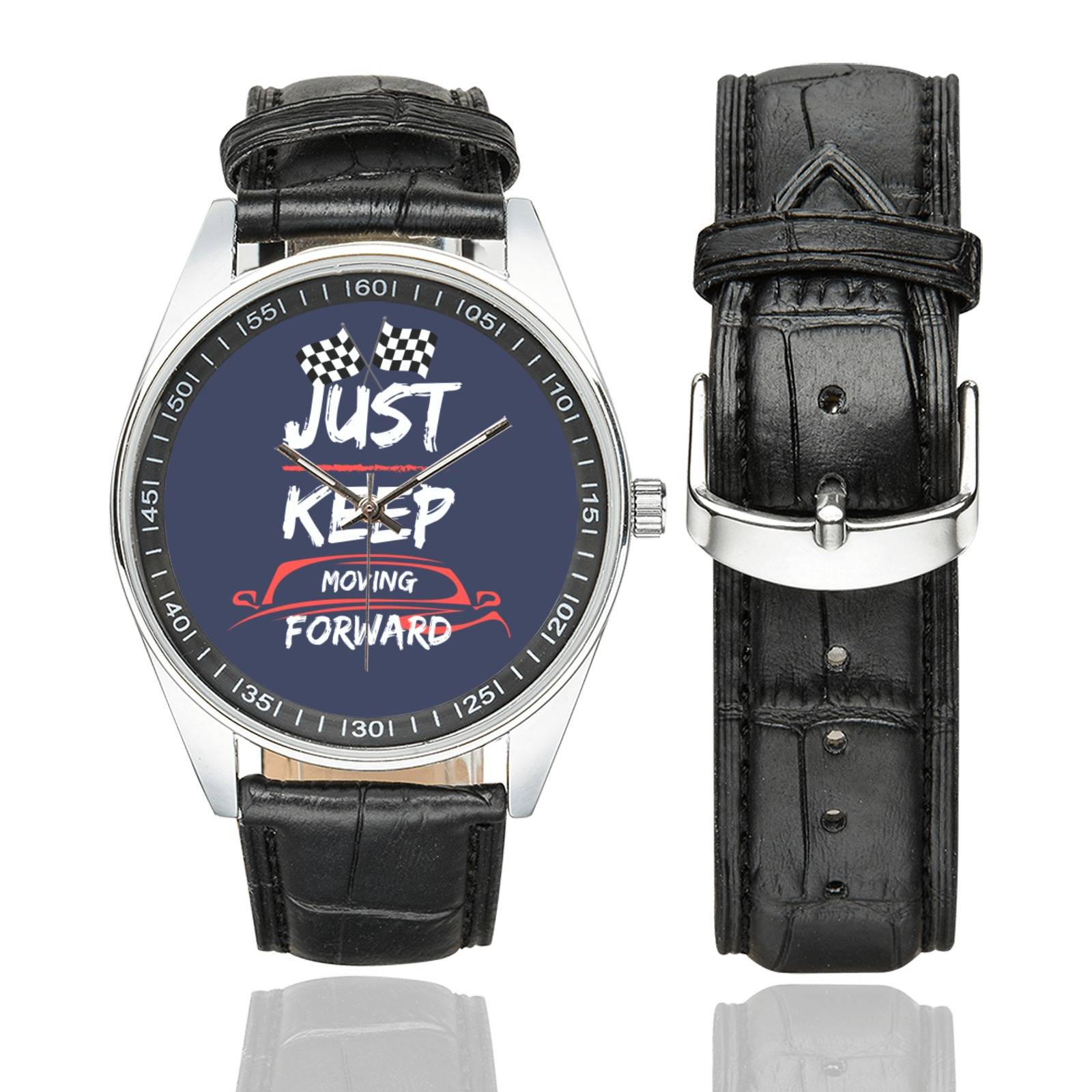 Just Keep Moving Forward Casual  Leather Strap Watch