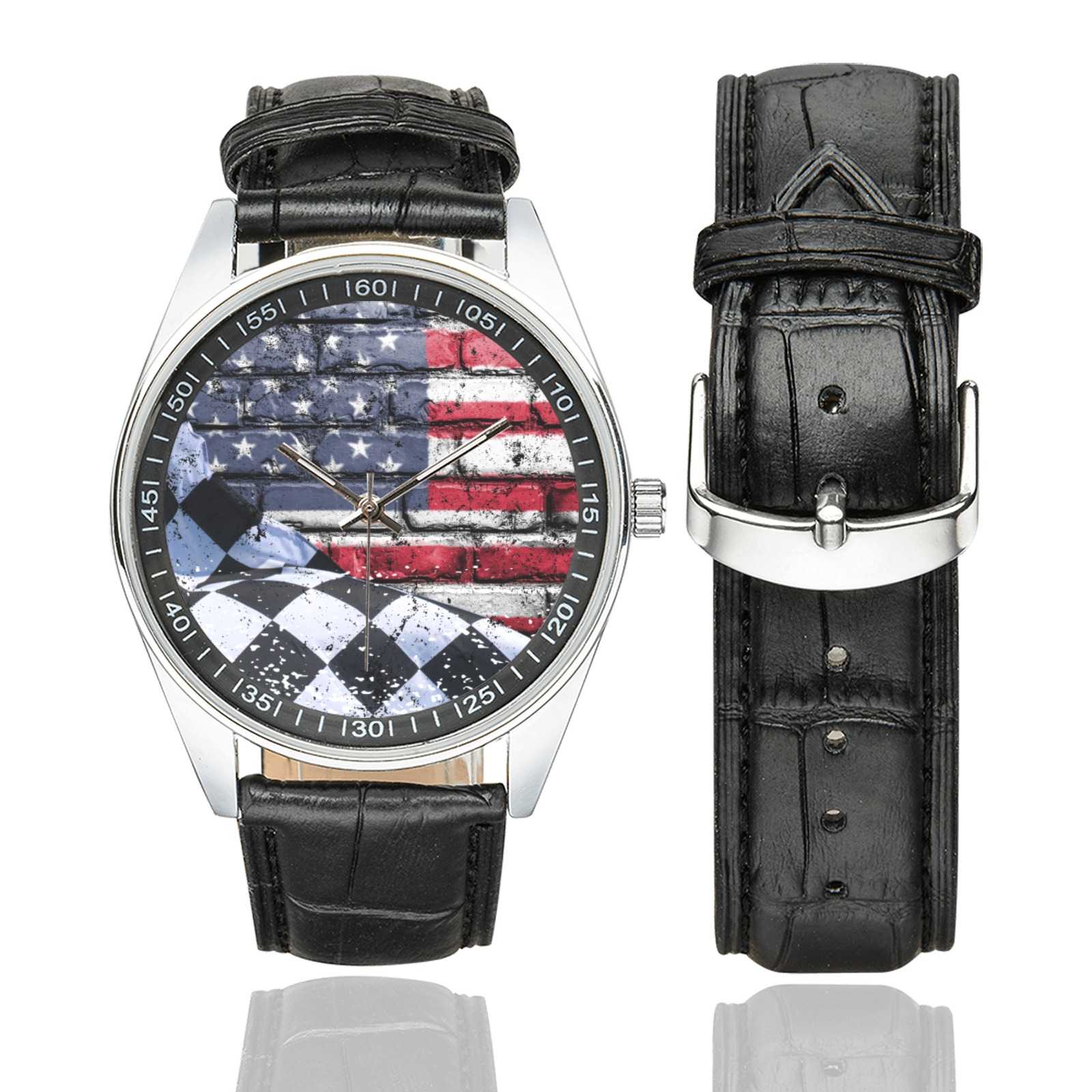 American Flag Casual  Leather Strap Watch