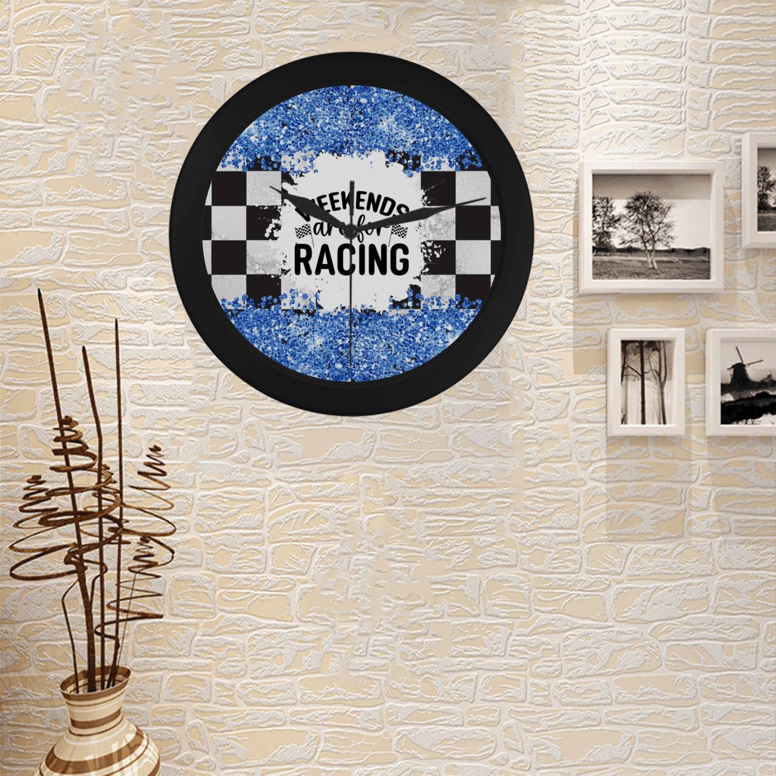 Weekends Are For Racing Black Plastic Wall Clock