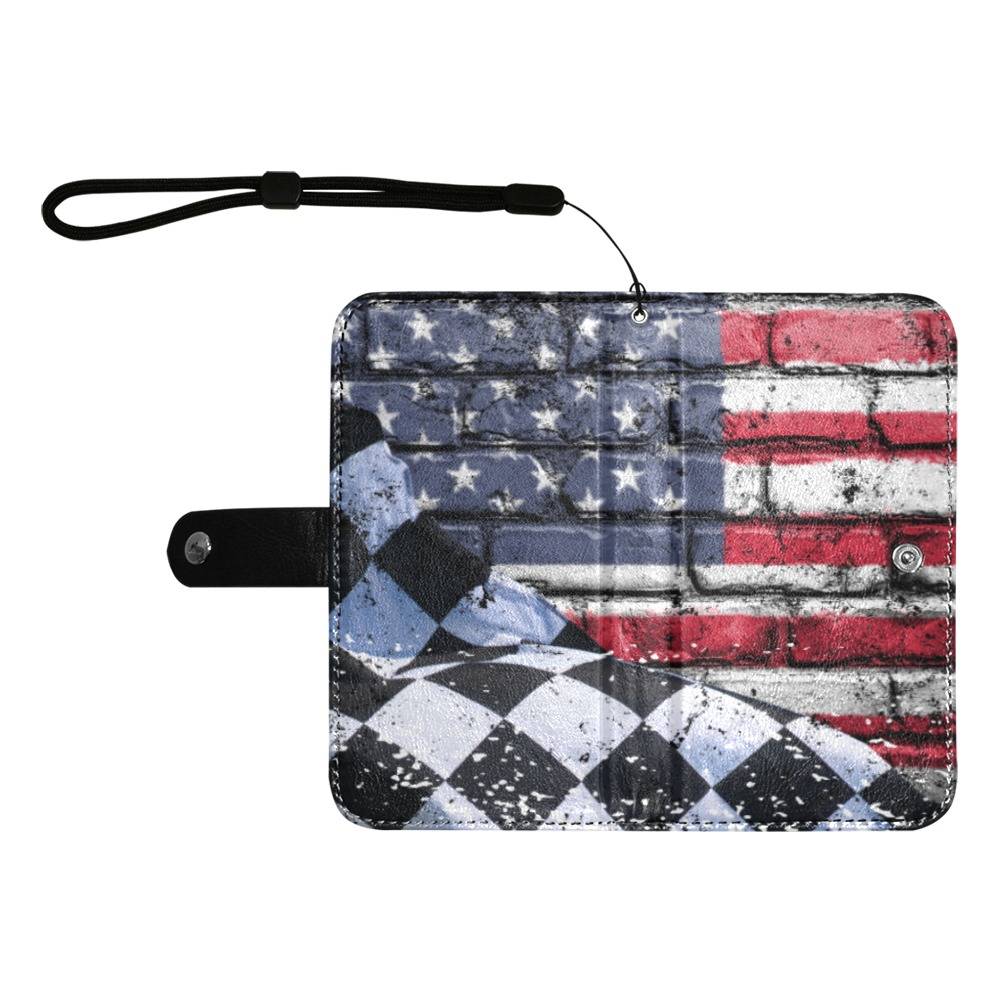 American Flag Flip Leather Purse for Mobile Phone