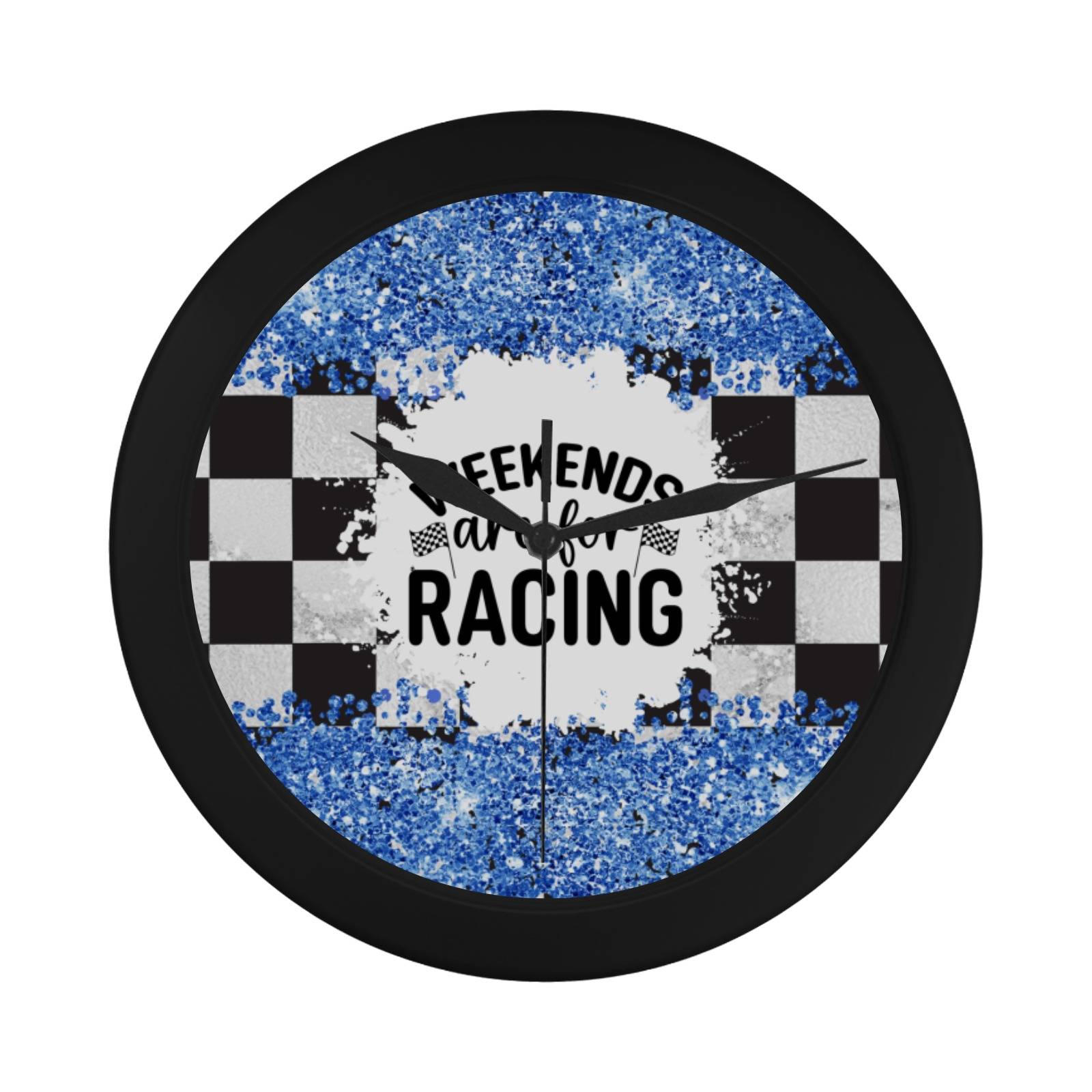 Weekends Are For Racing Black Plastic Wall Clock