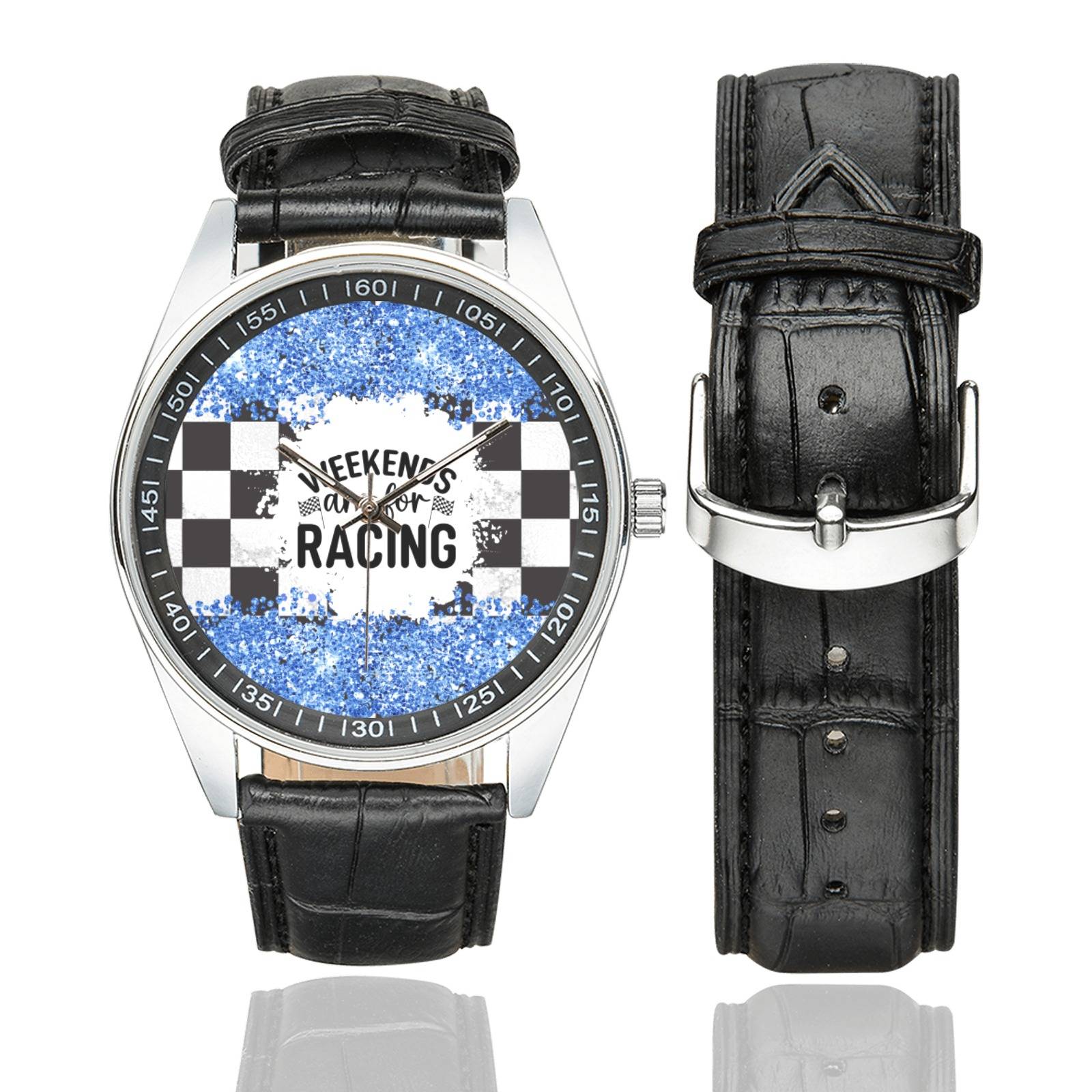 Weekends Are For Racing Casual  Leather Strap Watch