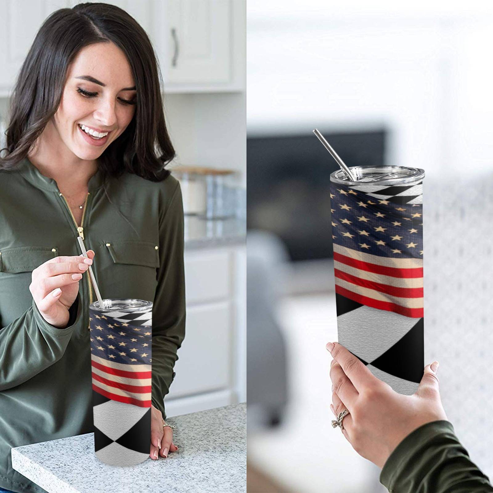 American Checkered Flag 20oz Tall Skinny Tumbler with Lid and Straw