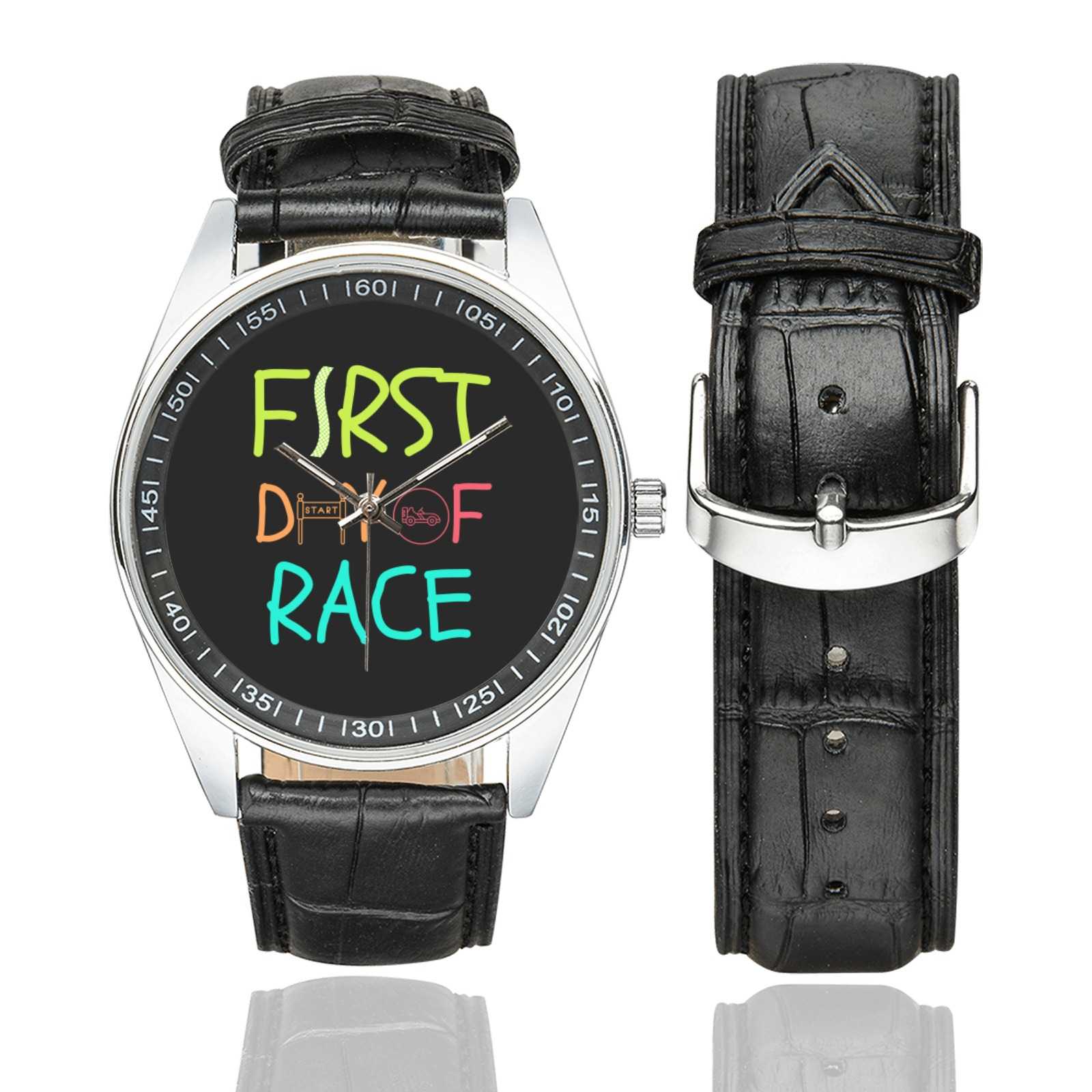 First Day Of Race Casual  Leather Strap Watch