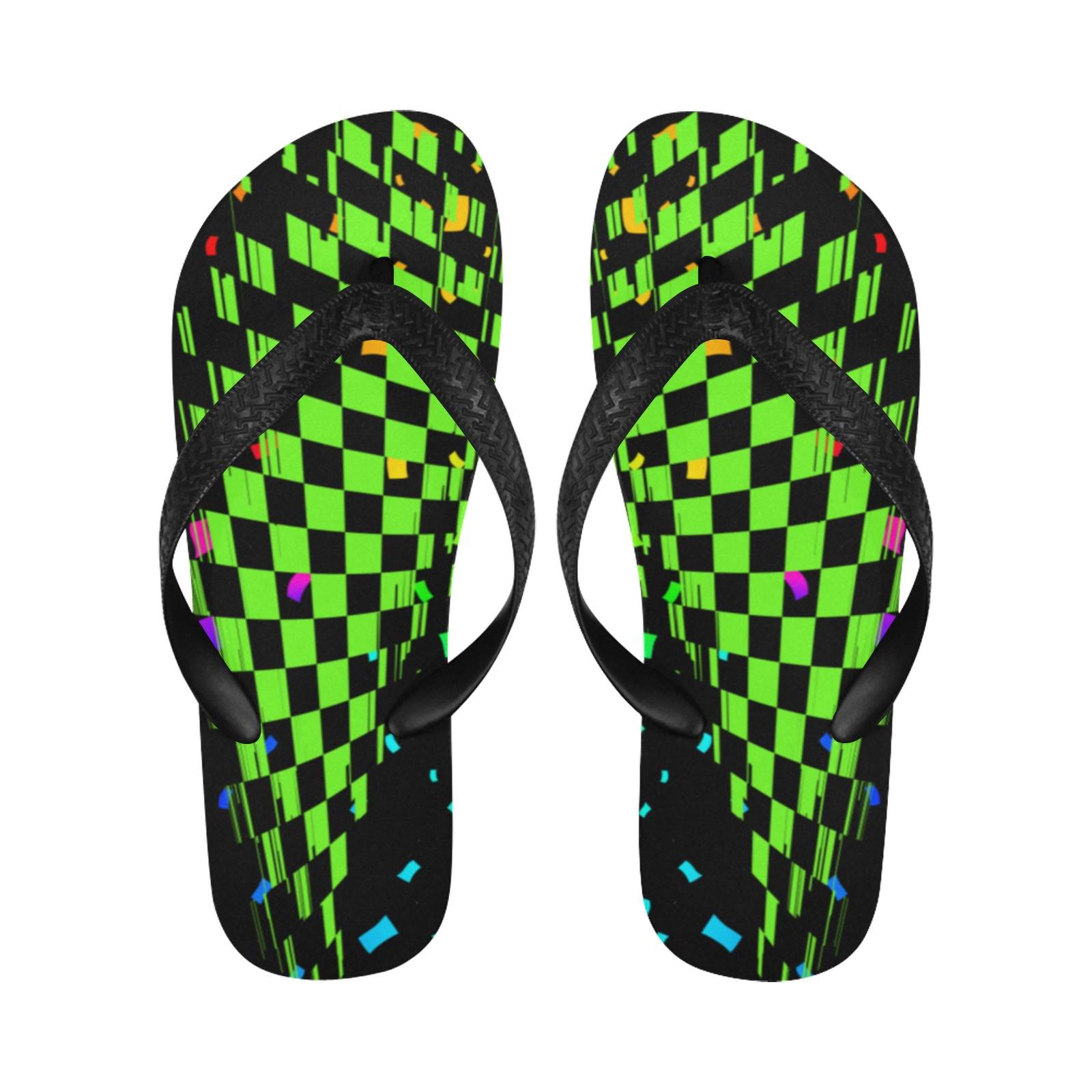 Checkered Green Flip Flops