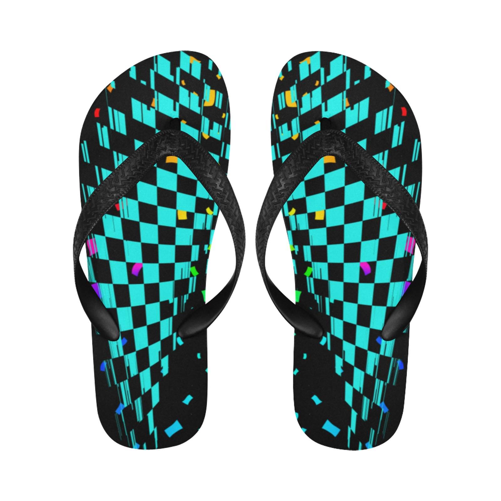 Checkered Light Blue Flip Flops